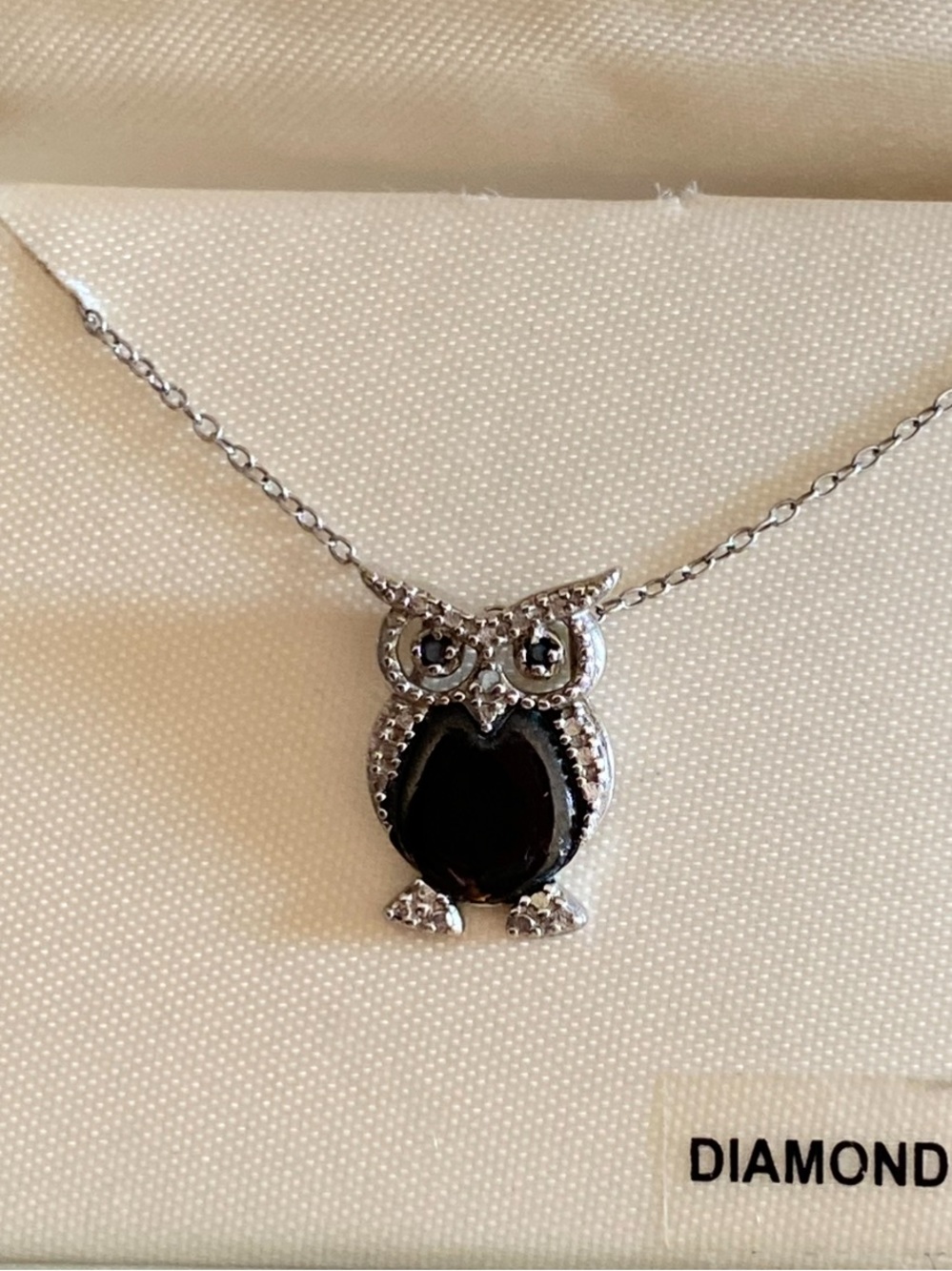 Sterling Silver Owl Pendant Necklace with Diamond Accent - Picture 2 of 5